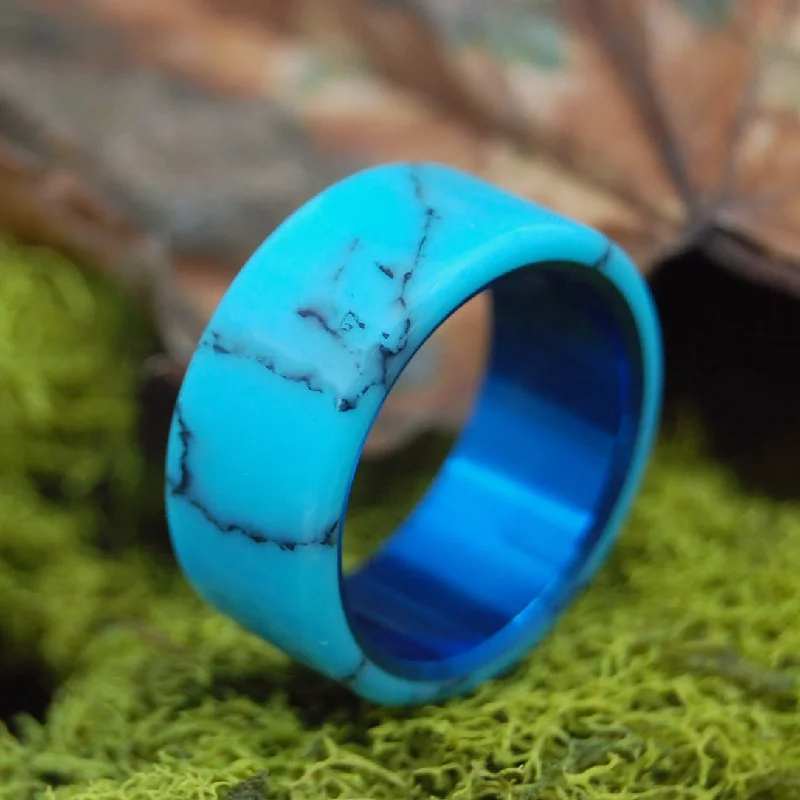 Boho - Style Women's Rings with Turquoise and Leather AccentsTop Of The Sea | Men's Turquoise & Titanium Wedding Ring