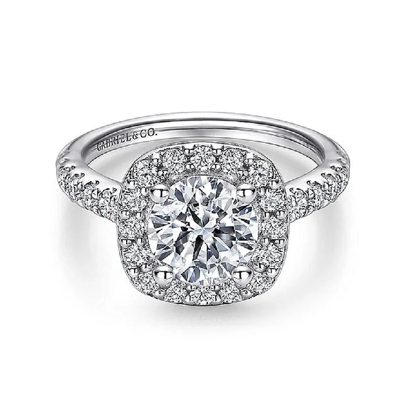 14K White Gold 'Lyla' Cushion Halo Round Diamond Engagement Ring