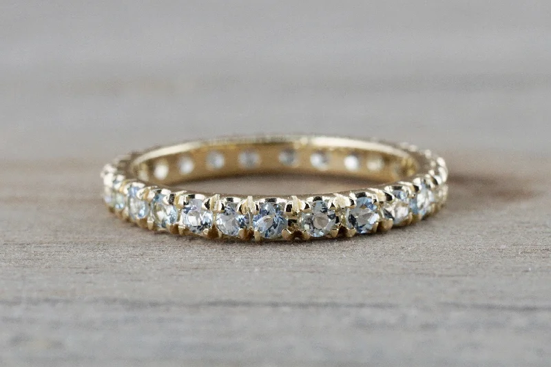 Men's Damascus - steel rings with a unique pattern14k Yellow Gold Aquamarine Full Eternity Band Wedding Anniversary Engagement Promise Stackable Ring Men's Damascus - steel rings with a unique pattern14k Yellow Gold Aquamarine Full Eternity Band Wedding Anniversary Engagement Promise Stackable Ring