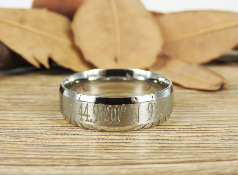Men's meteorite - inlay rings for a cosmic touchLatitude Longitude Ring, Coordinate Ring, Longitude Latitude, Personalized Ring, Personalized Jewelry,ring coordinates