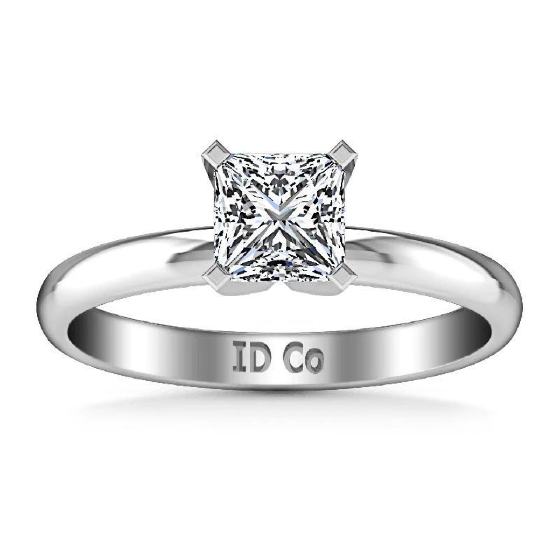 Engagement - Inspired Women's Rings with a Halo of Small DiamondsSolitaire Princess Cut Diamond Engagement Ring Comfort Fit 14K White Gold Engagement - Inspired Women's Rings with a Halo of Small DiamondsSolitaire Princess Cut Diamond Engagement Ring Comfort Fit 14K White Gold