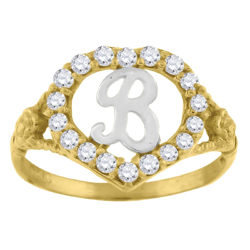 Pearl - Adorned Fashion Rings in Gold - Tone Alloy for a Sophisticated LookKeene Jewelers 10kt Two-tone Gold Womens Cubic Zirconia Polished Finish Heart Shape Letter B Initial Ring Pearl - Adorned Fashion Rings in Gold - Tone Alloy for a Sophisticated LookKeene Jewelers 10kt Two-tone Gold Womens Cubic Zirconia Polished Finish Heart Shape Letter B Initial Ring