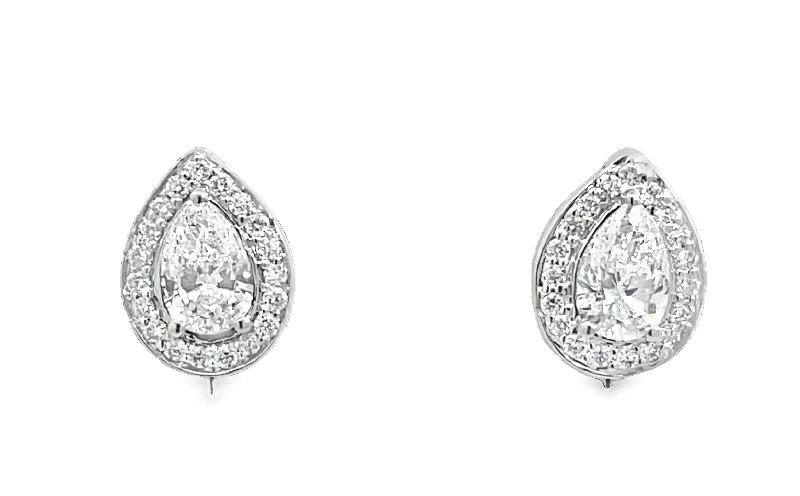Cushion - cut diamond engagement ring with a halo of moissanite in a silver - plated bandLAB GROWN PEAR & ROUND DIAMONDS 1.06CTW HALO STYLE STUDS Cushion - cut diamond engagement ring with a halo of moissanite in a silver - plated bandLAB GROWN PEAR & ROUND DIAMONDS 1.06CTW HALO STYLE STUDS
