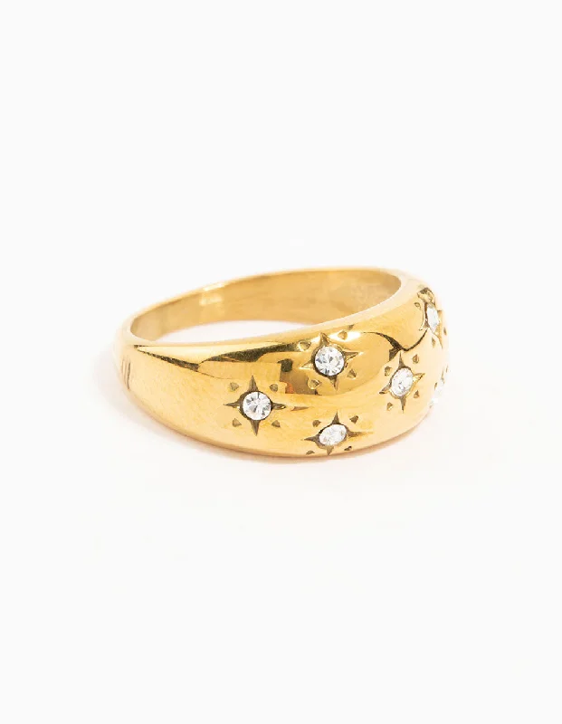 Stackable Fashion Rings in Rose - Gold Tone with Delicate Floral EngravingsWaterproof Gold Plated Stainless Steel Diamante Scatter Band Ring Stackable Fashion Rings in Rose - Gold Tone with Delicate Floral EngravingsWaterproof Gold Plated Stainless Steel Diamante Scatter Band Ring
