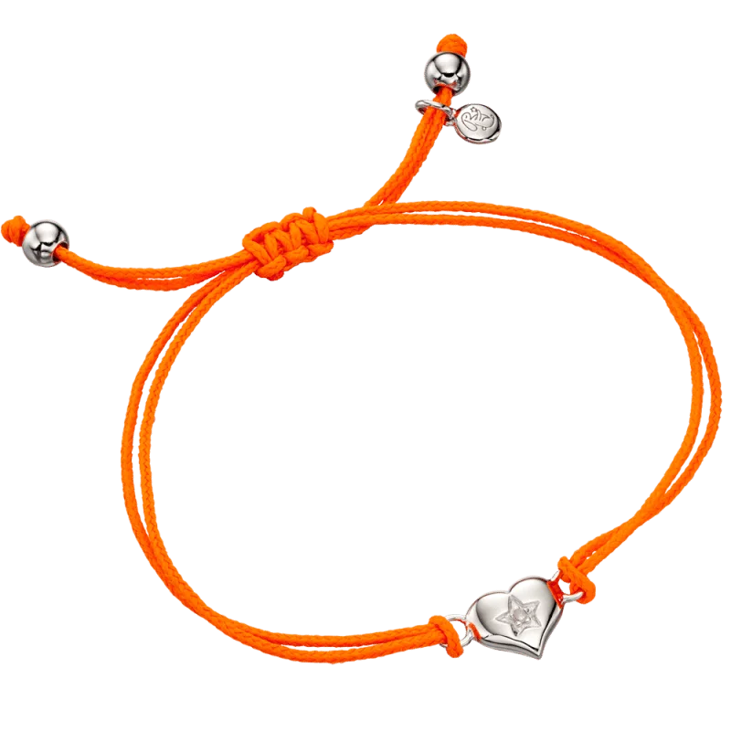 Little Star Sterling Silver Diamond Heart Orange Cord Kati Bracelet