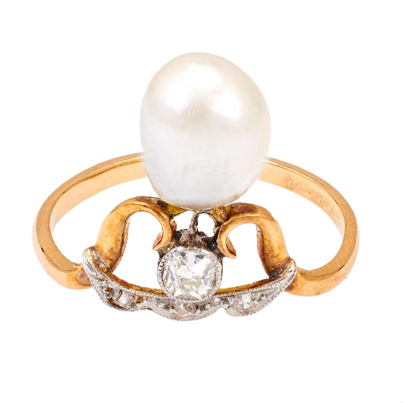 Three - stone diamond engagement ring in rose gold, symbolizing past, present, and futureBelle Époque French Pearl and Diamond 18k Yellow Gold Platinum Tiara Ring Three - stone diamond engagement ring in rose gold, symbolizing past, present, and futureBelle Époque French Pearl and Diamond 18k Yellow Gold Platinum Tiara Ring