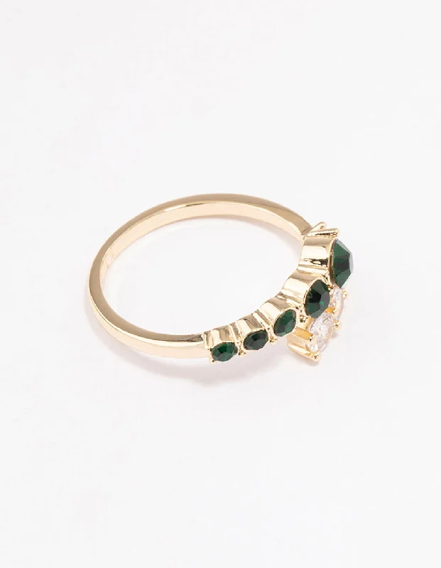 Rhinestone - Embellished Fashion Rings in Silver - Tone Metal for a Glamorous TouchGold Overlapping Cubic Zirconia Ring