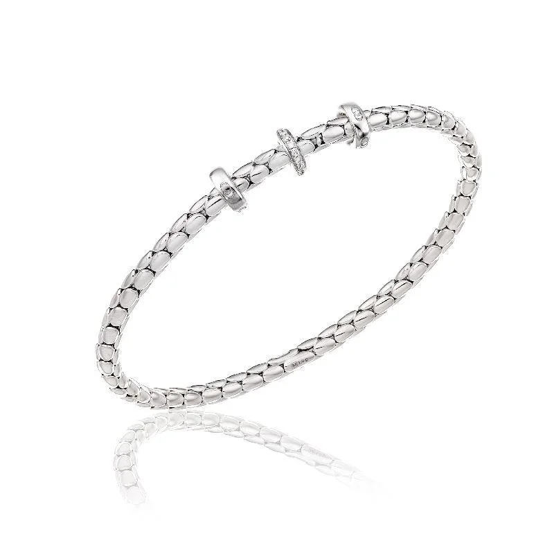 Chimento Stretch Spring 18ct White Gold 0.10ct Diamond Triple Rondelle Bracelet