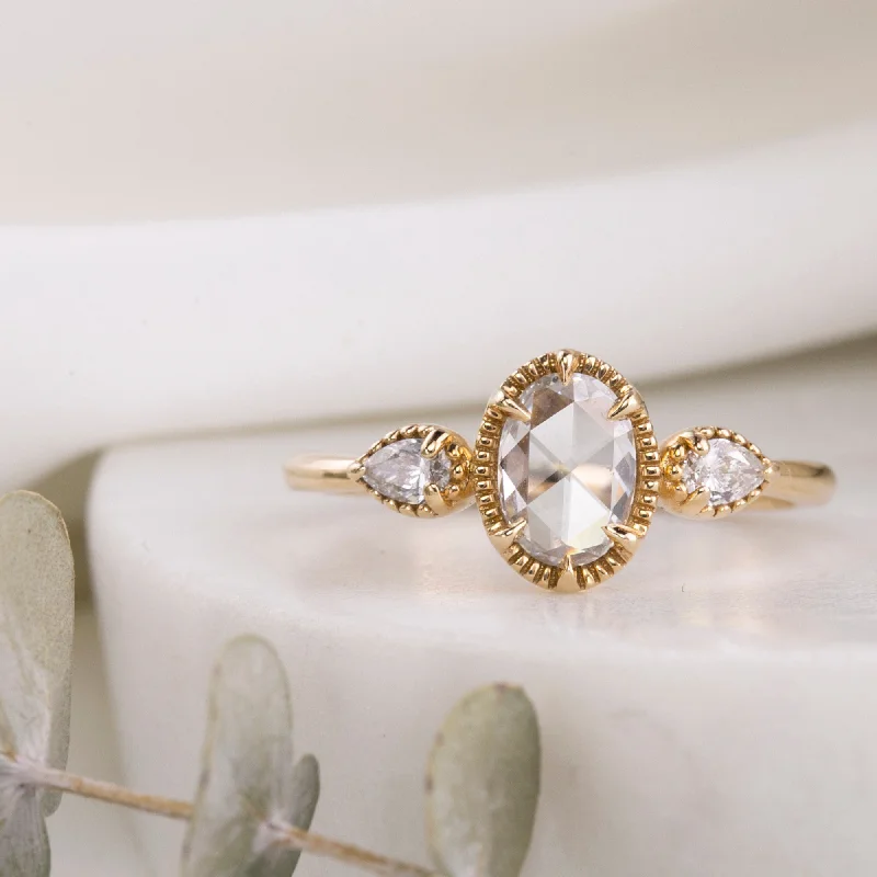 Diana Ring 0.56ct Oval Rose Cut Diamond, 14k Yellow Gold (One of a kind)