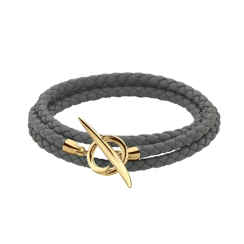 Shaun Leane Quill Yellow Gold Vermeil Grey Leather Wrap Bracelet