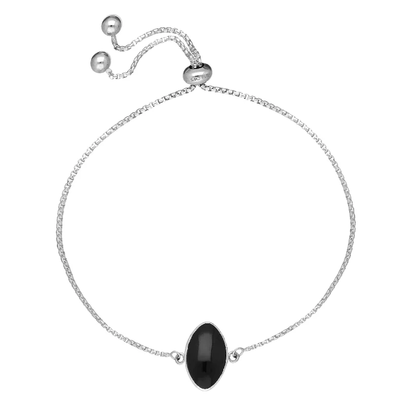 Sterling Silver Whitby Jet Portrait Marquise Adjustable Bracelet