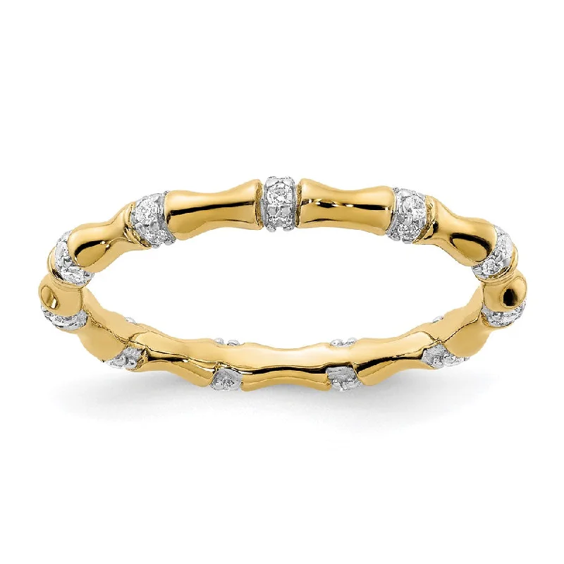 14K Yellow Gold Diamond Fancy Bamboo Ring