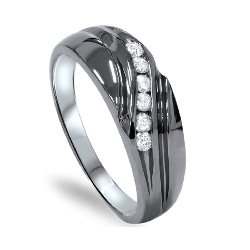14k Black Rhodium-plated White Gold 1/4ct TDW Men's Channel Set Diamond Wedding Ring 14k Black Rhodium-plated White Gold 1/4ct TDW Men's Channel Set Diamond Wedding Ring