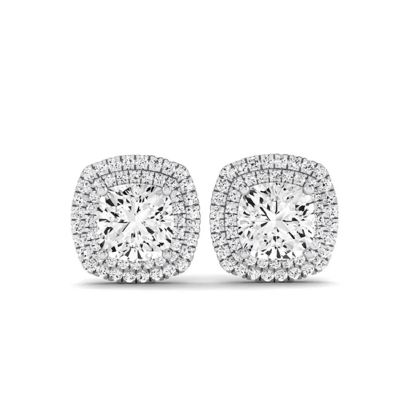 Cerise Cushion Cut Lab Diamond Halo Stud Earrings