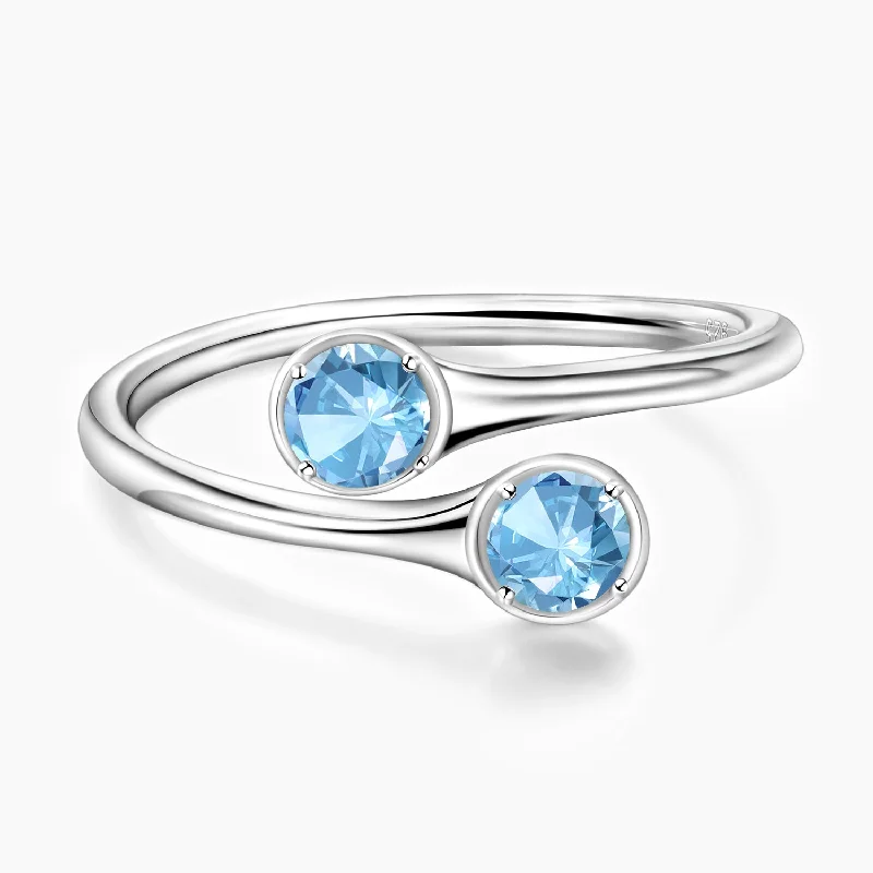Women's 18K Gold Solitaire Diamond Ring for an Elegant Everyday LookMarch Double Aquamarine Birthstone