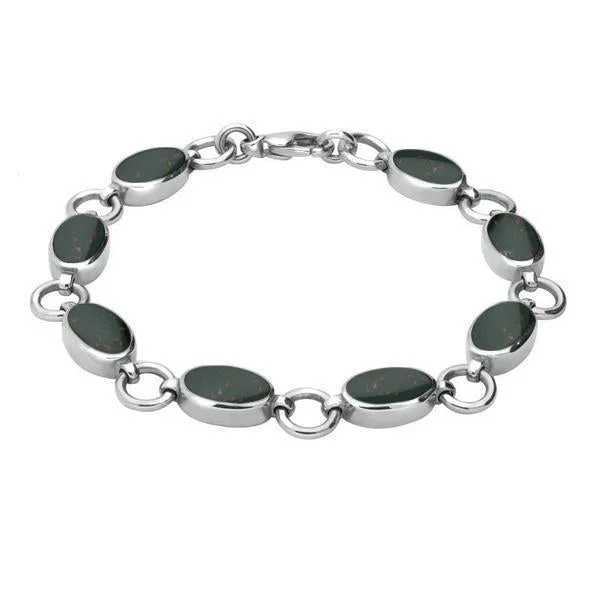 Sterling Silver Bloodstone Eight Stone Round Ring Bracelet
