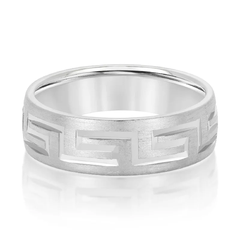 Men's shock - resistant rings for durabilityMen's Classic Greek Key Matte Band
