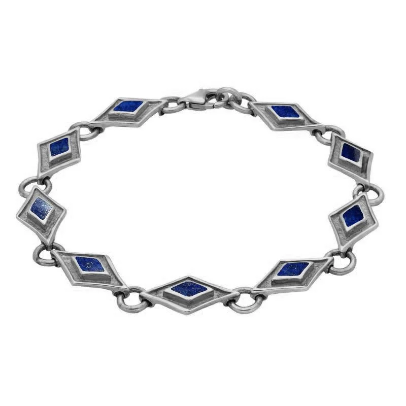 Sterling Silver Lapis Lazuli Eight Stone Kite Framed Bracelet