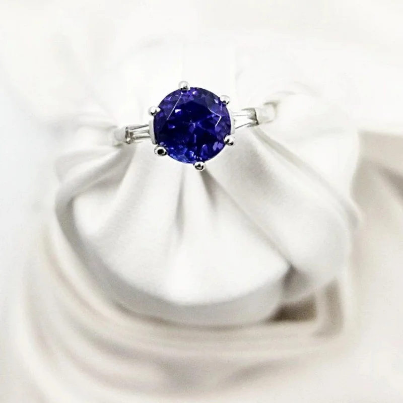 Enamel - Coated Women's Rings in Bright, Bold Colors18 kt White Gold Tanzanite and Baguettes Ring Enamel - Coated Women's Rings in Bright, Bold Colors18 kt White Gold Tanzanite and Baguettes Ring