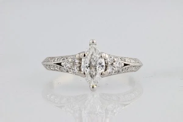Men's Diamond Engagement Rings with Platinum Band and Halo Setting for a Luxury ProposalMarquise Center Diamond Engagement Ring 18K White Gold Men's Diamond Engagement Rings with Platinum Band and Halo Setting for a Luxury ProposalMarquise Center Diamond Engagement Ring 18K White Gold