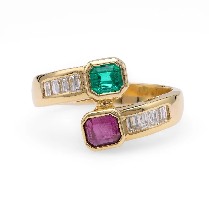 Round - cut diamond engagement ring with a twisted band design in 14K white goldEmerald Ruby Diamond Yellow Gold Bypass Ring Round - cut diamond engagement ring with a twisted band design in 14K white goldEmerald Ruby Diamond Yellow Gold Bypass Ring