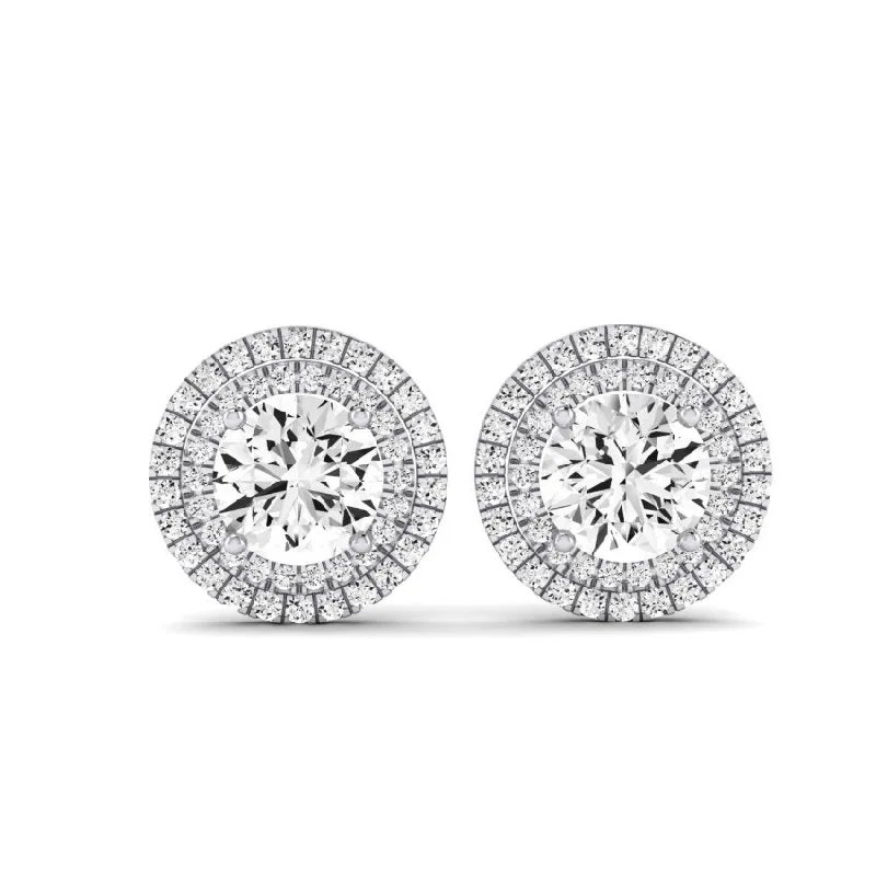 Cerise Round Cut Lab Diamond Halo Stud Earrings