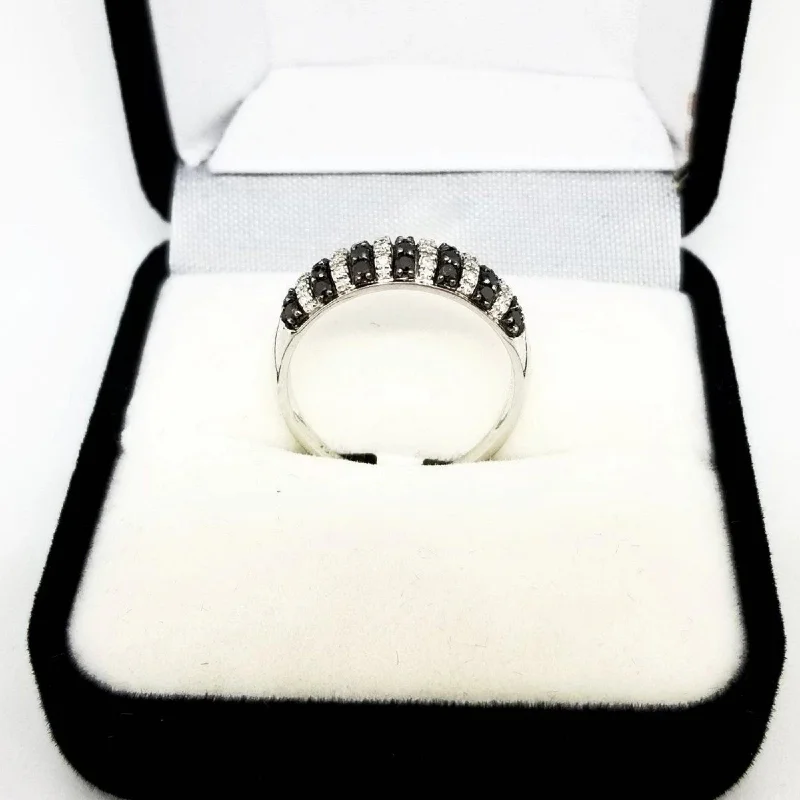 Enamel - Coated Women's Rings in Bright, Bold ColorsWhite Gold Half Dome Ring with Black and White Diamonds Enamel - Coated Women's Rings in Bright, Bold ColorsWhite Gold Half Dome Ring with Black and White Diamonds
