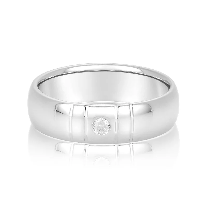 Men's spinning rings for fidget - friendly useBezel Set Single Diamond Men's Wedding Band