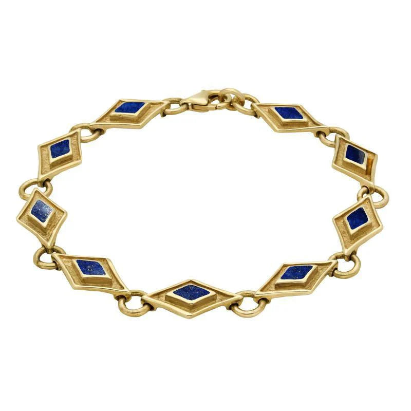 9ct Yellow Gold Lapis Lazuli Eight Stone Kite Framed Bracelet
