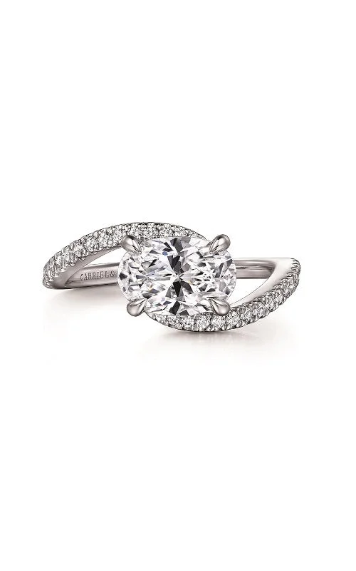 14K White Gold Bypass Oval Diamond Engagement Ring G14890