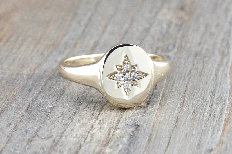 Men's turquoise - inlaid rings for a southwestern feelGold North Star Signet Diamond Ring FR01014 Men's turquoise - inlaid rings for a southwestern feelGold North Star Signet Diamond Ring FR01014