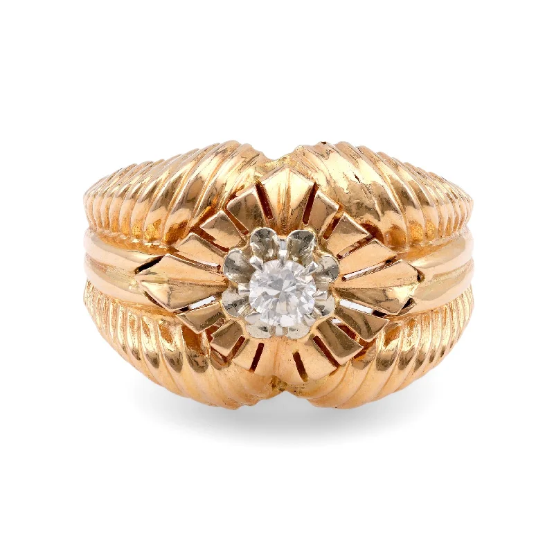Halo diamond engagement ring in 18K white gold with a center oval - cut stoneFrench Retro Diamond Yellow Gold Cocktail Ring Halo diamond engagement ring in 18K white gold with a center oval - cut stoneFrench Retro Diamond Yellow Gold Cocktail Ring