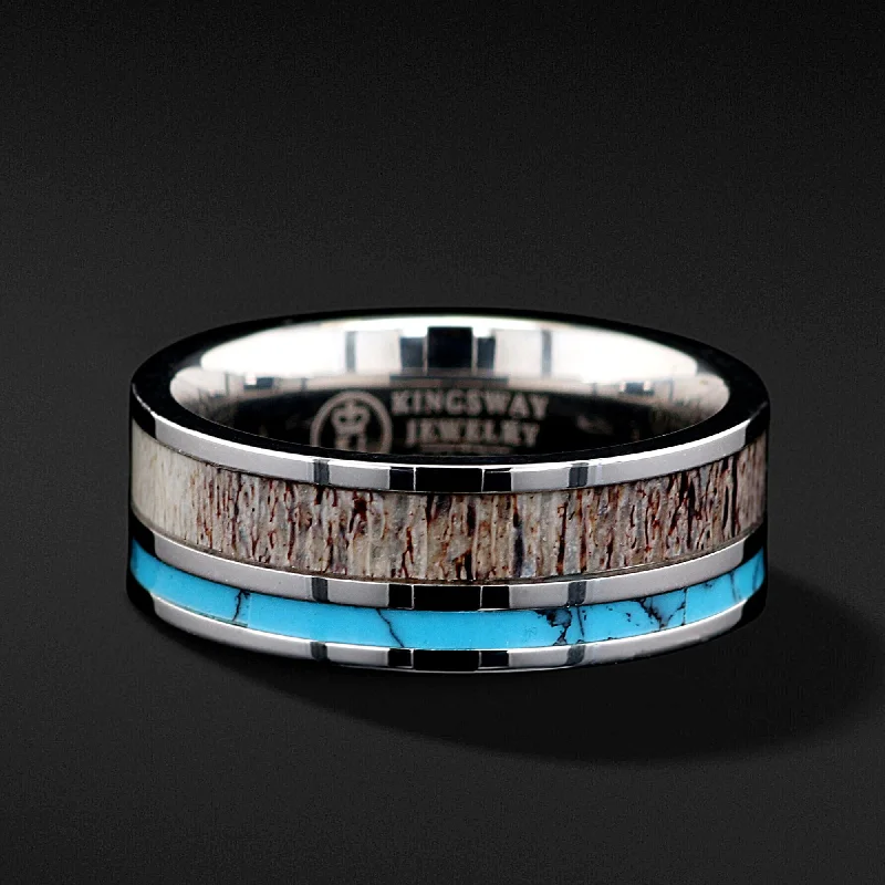 Men's kinetic rings with moving partsDeer Antler Ring with Turquoise Inlay - Unisex Turquoise Band Wedding Ring Men's kinetic rings with moving partsDeer Antler Ring with Turquoise Inlay - Unisex Turquoise Band Wedding Ring