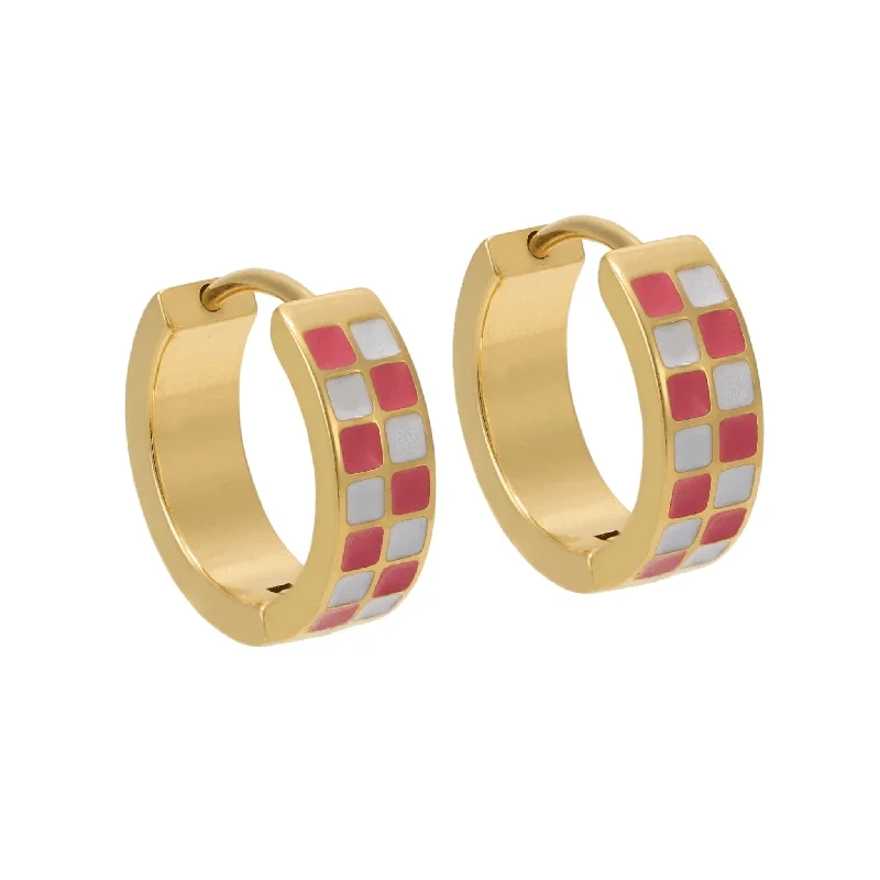 Sterling silver hoop earringsPink Checker Titanium Hoops