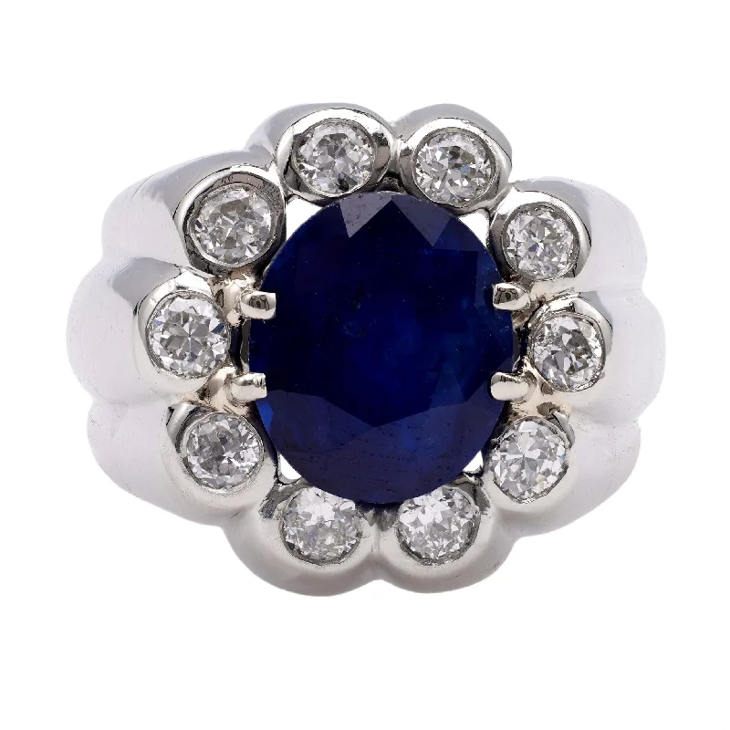 Asscher - cut diamond engagement ring with a pavé - set eternity band in platinumMid-Century French Sapphire and Diamond Platinum Ring Asscher - cut diamond engagement ring with a pavé - set eternity band in platinumMid-Century French Sapphire and Diamond Platinum Ring