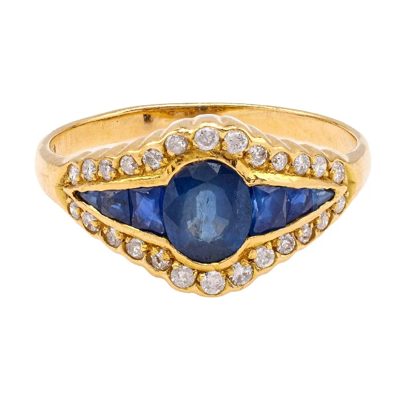 Princess - cut diamond engagement ring with a pavé - set band in platinumVintage Sapphire and Diamond 18k Yellow Gold Ring Princess - cut diamond engagement ring with a pavé - set band in platinumVintage Sapphire and Diamond 18k Yellow Gold Ring