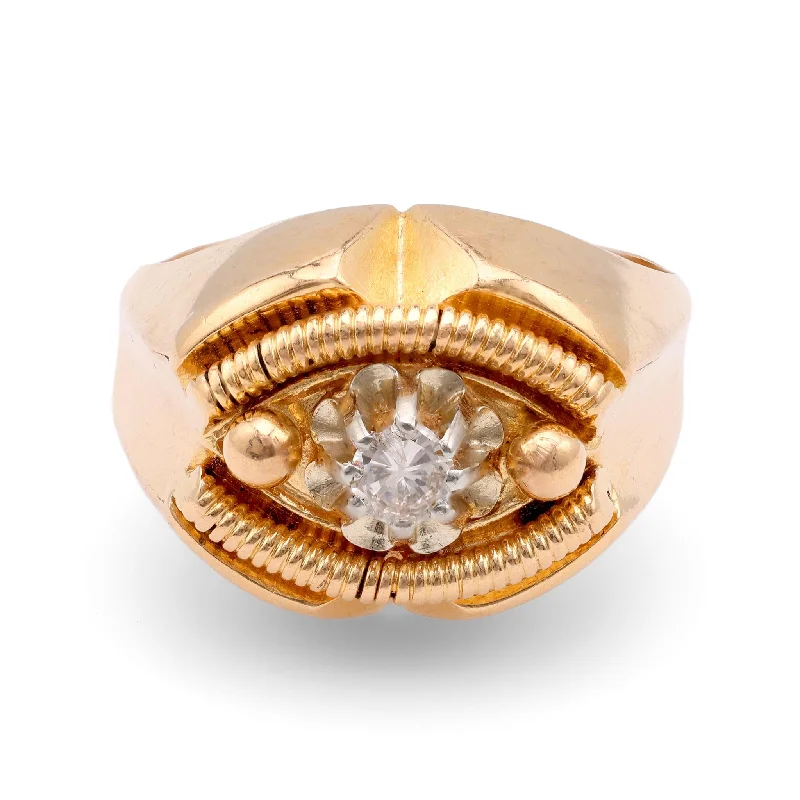 Amethyst and diamond engagement ring in a 18K gold and silver two - tone settingFrench Retro Round Brilliant Cut Diamond 18K Rose Gold Tank Ring Amethyst and diamond engagement ring in a 18K gold and silver two - tone settingFrench Retro Round Brilliant Cut Diamond 18K Rose Gold Tank Ring