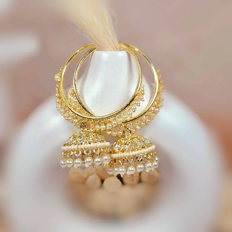 Minimalist hoop earringsJia - Stunning White Kundan Gold Plated Hoop Jhumka Earrings Minimalist hoop earringsJia - Stunning White Kundan Gold Plated Hoop Jhumka Earrings