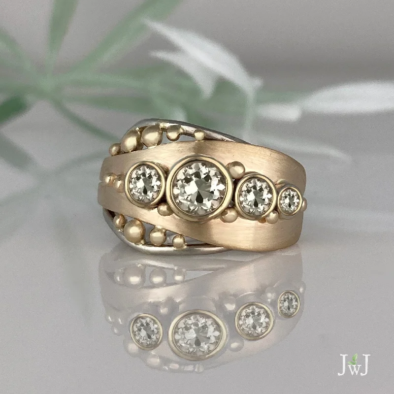 Men's Peridot Engagement Rings in 14K Gold - Filled Metal with a Micro - Pave SettingBubbles & Wake Ring (Four Stones) Men's Peridot Engagement Rings in 14K Gold - Filled Metal with a Micro - Pave SettingBubbles & Wake Ring (Four Stones)