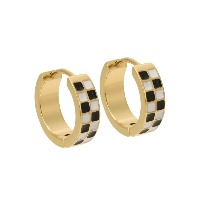 Diamond hoop earringsBlack & White Checker Titanium Hoops