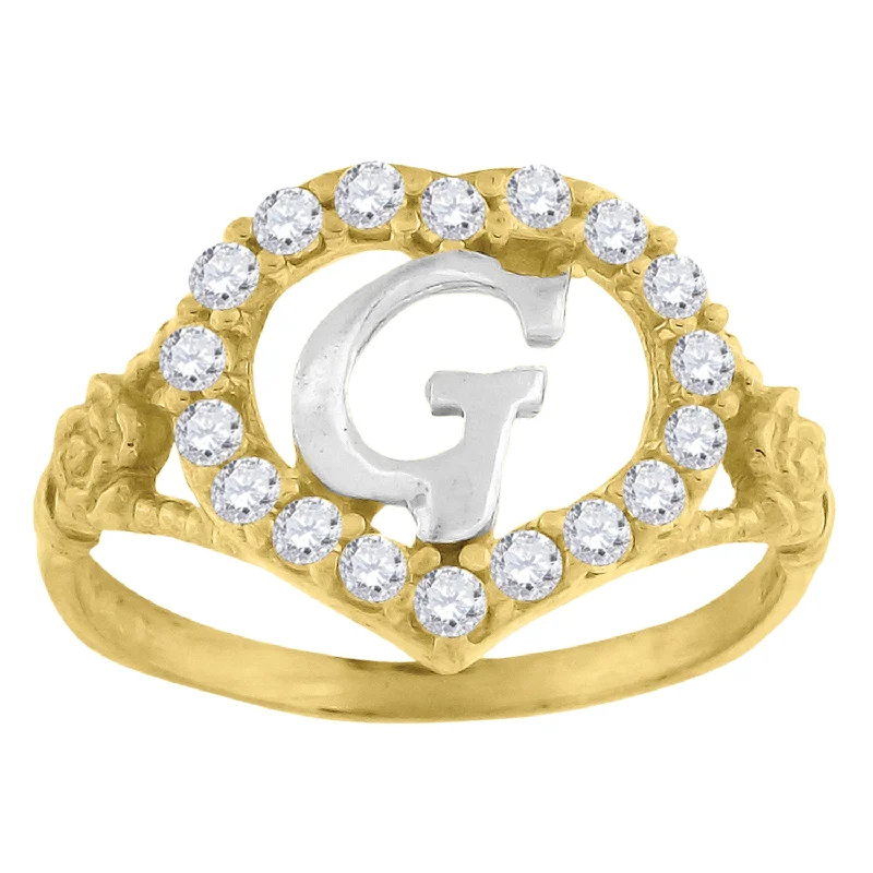 Open - Band Fashion Rings in Sterling Silver with Gemstone InlaysKeene Jewelers 10kt Two-tone Gold Womens Cubic Zirconia Polished Finish Heart Shape Letter G Initial Ring Open - Band Fashion Rings in Sterling Silver with Gemstone InlaysKeene Jewelers 10kt Two-tone Gold Womens Cubic Zirconia Polished Finish Heart Shape Letter G Initial Ring