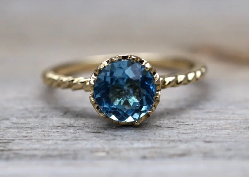 Men's diamond - encrusted engagement rings for a luxurious touchMelrose 7mm Topaz 14k Yellow Gold Round Blue Engagement Ring Crown Vintage Design Rope Classic November Birthstone Men's diamond - encrusted engagement rings for a luxurious touchMelrose 7mm Topaz 14k Yellow Gold Round Blue Engagement Ring Crown Vintage Design Rope Classic November Birthstone