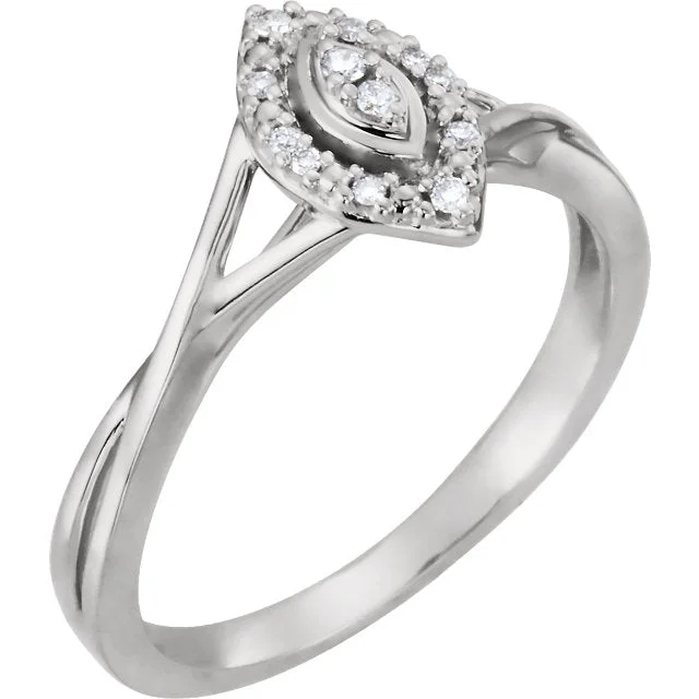 10K White Gold .06 CTW Diamond Muti Stone Marquise Style Halo Promise Ring