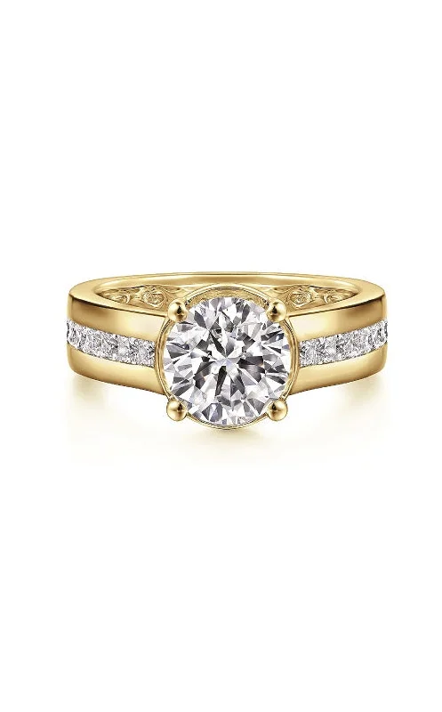 14K Yellow Gold Wide Band Round Diamond Engagement Ring G14892