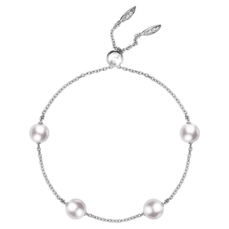 Mikimoto 18ct White Gold 7mm White Akoya Pearl Diamond Bracelet