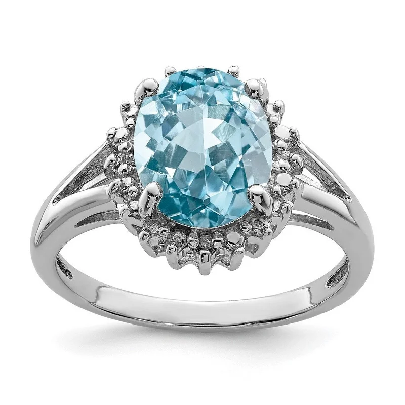 Curata 925 Sterling Silver Polished Open back Rhodium Light Swiss Blue Topaz and Diamond Ring Curata 925 Sterling Silver Polished Open back Rhodium Light Swiss Blue Topaz and Diamond Ring