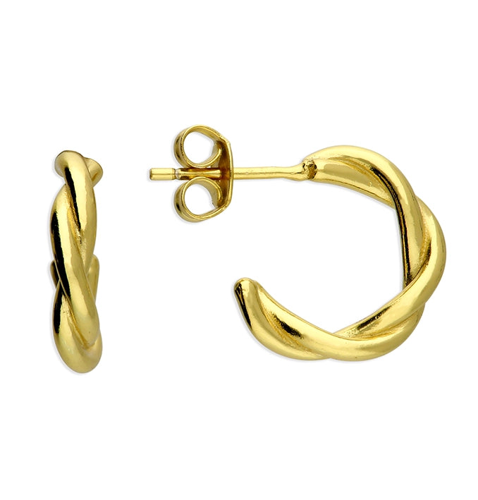 Rose gold hoop earringsGold Plated Sterling Silver Twist Hoop Stud Earrings