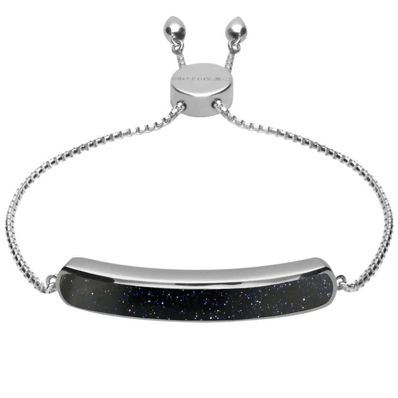 Sterling Silver Blue Goldstone Lineaire Long Bracelet