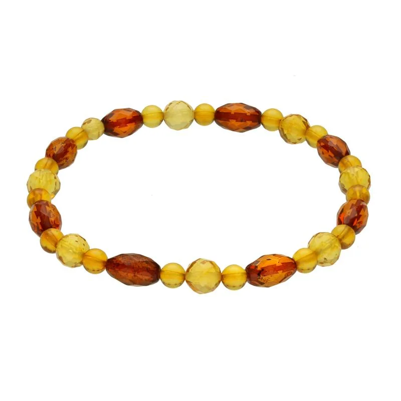 Amber Multi Faceted Elasticated Beaded Bracelet