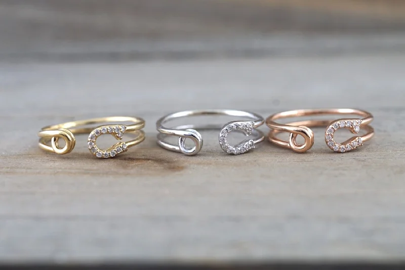 Men's hematite - ring for a metallic gray luster14k Rose Gold Diamond Safety Pin Design Ring Band Solid Men's hematite - ring for a metallic gray luster14k Rose Gold Diamond Safety Pin Design Ring Band Solid